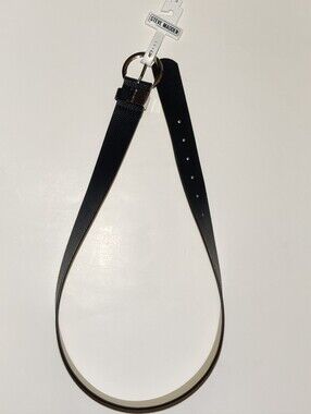 Steve Madden Womens Belt Size Small Black Round Silver Buckle Faux Leather NWT